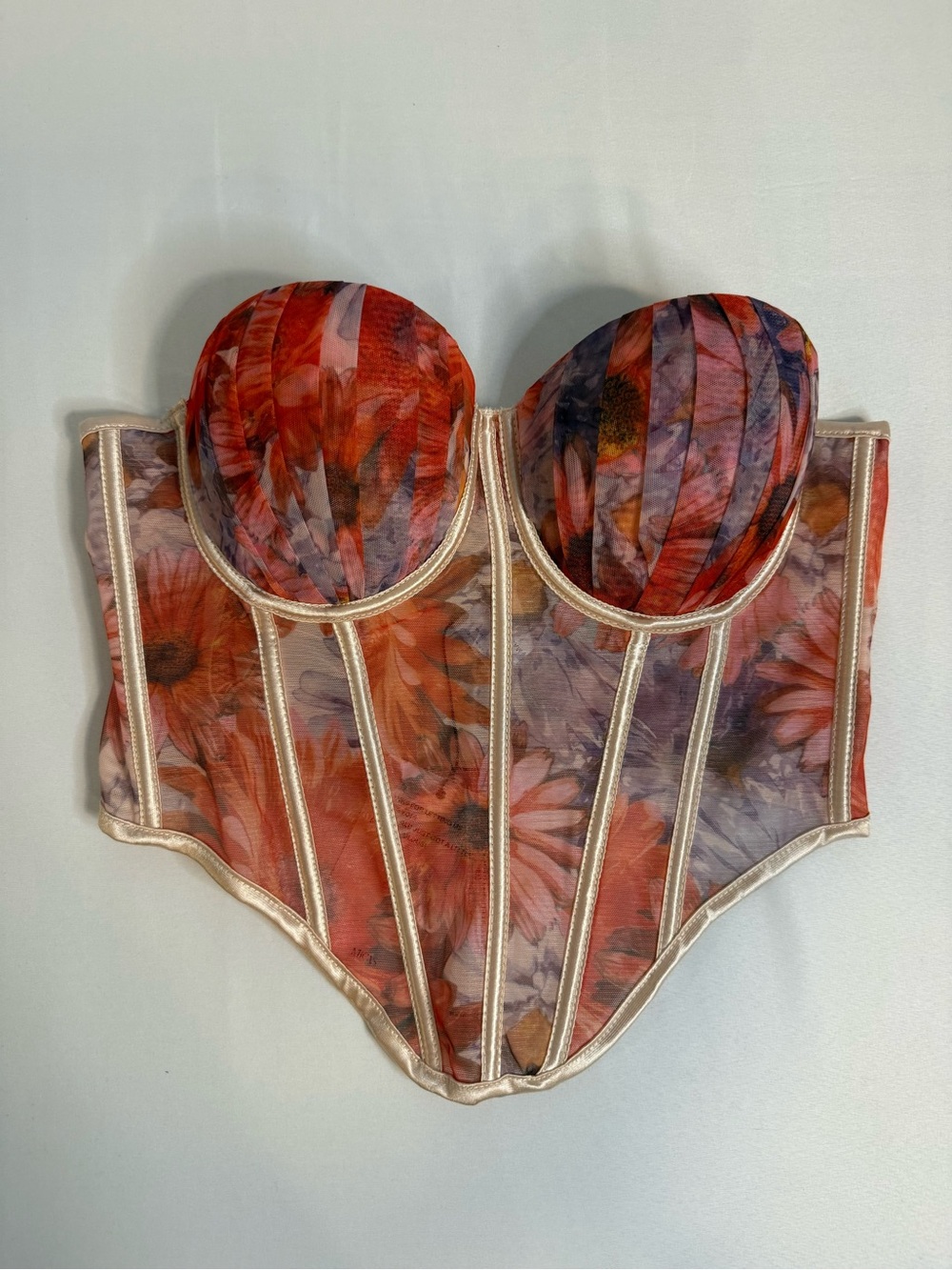 Floral Strapless Longline Bustier in Red Multi - Sheer Floral Lace